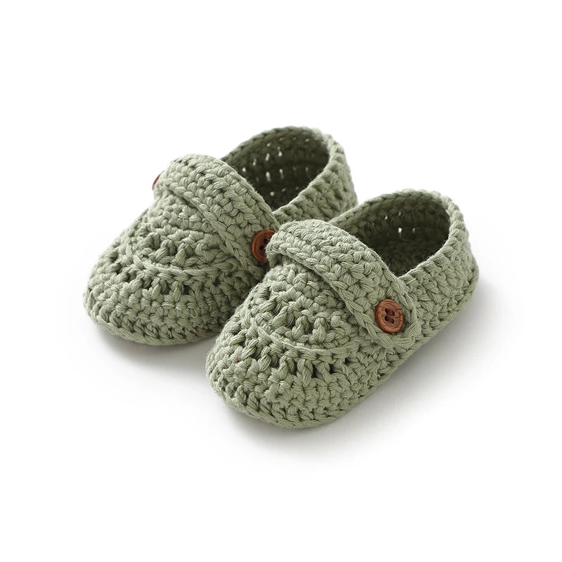 Heirloom Button Strap Knit Baby Booties (0-18M)