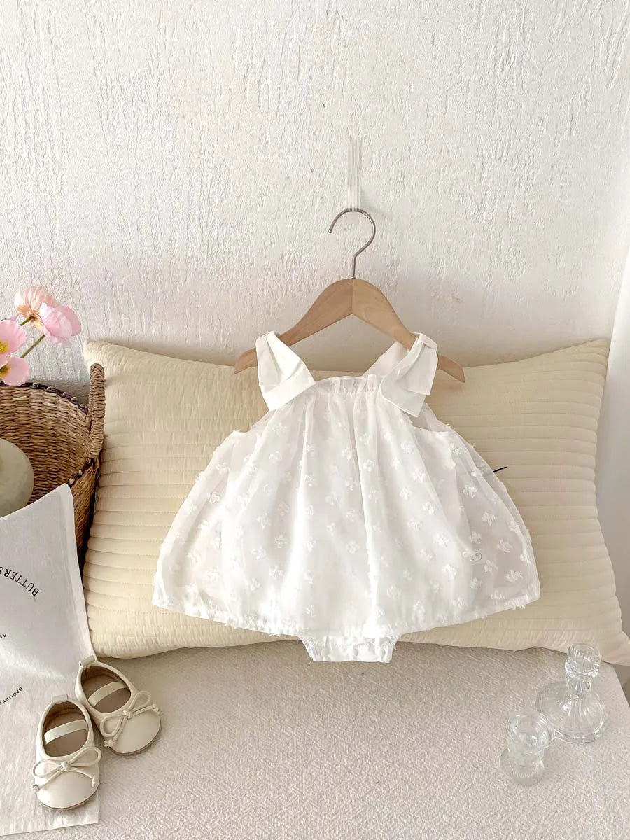 Sweet Floral Swiss Dot Baby Girl Dress - Korean Style Summer Princess Romper (0-24M)