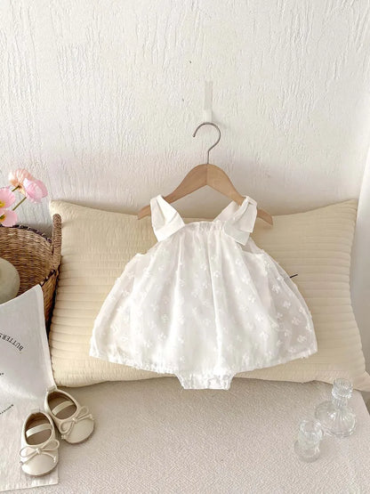 Sweet Floral Swiss Dot Baby Girl Dress - Korean Style Summer Princess Romper (0-24M)