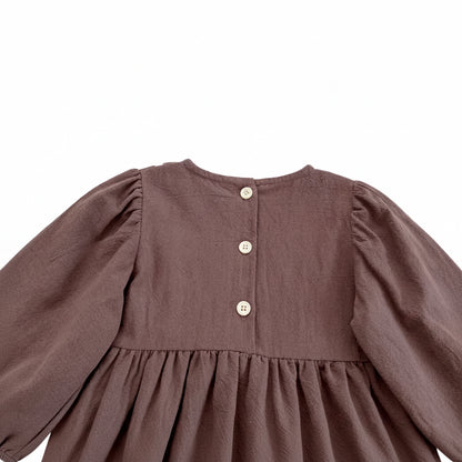 Toddler & Girls Brown Floral Embroidered Cotton Long Sleeve Dress (2T-6T)