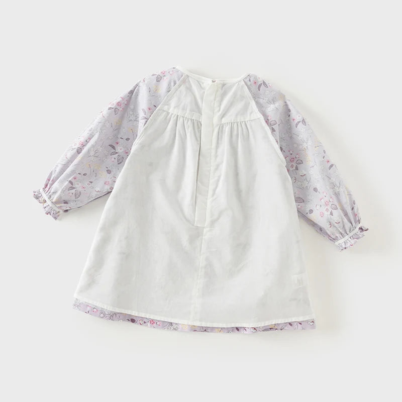 Girls Floral Embroidery 100% Cotton Long Sleeve Dress - Peter Pan Collar A-Line (Size 18M-9Y)