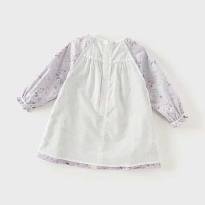 Girls Floral Embroidery 100% Cotton Long Sleeve Dress - Peter Pan Collar A-Line (Size 18M-9Y)