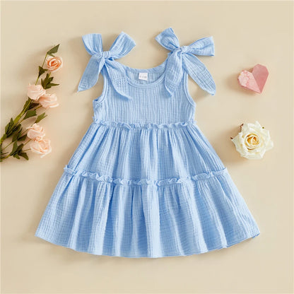 Toddler & Baby Girl Tiered Cotton Summer Dress - Sleeveless Bow Strap Sun Dress (6M-4T)