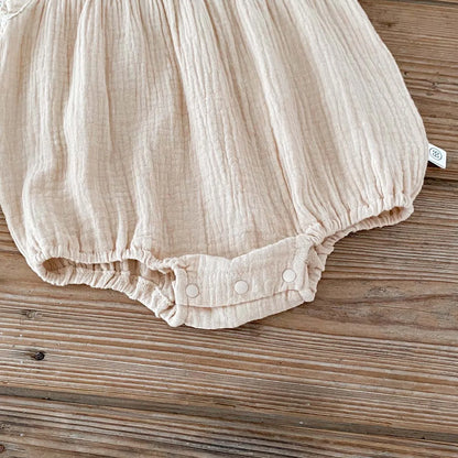 Vintage Cottagecore Baby Girl Lace Romper - Boho Muslin Summer Jumpsuit & Sunsuit (0-18M)