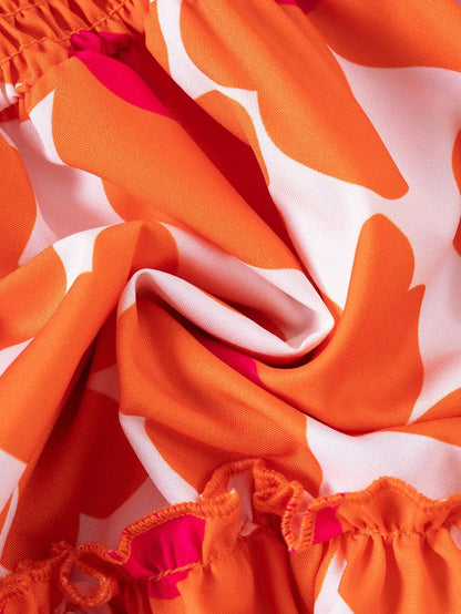 Girls Floral Summer Dress with Ruffled Sleeves & Smocked Waist (2T-6T)