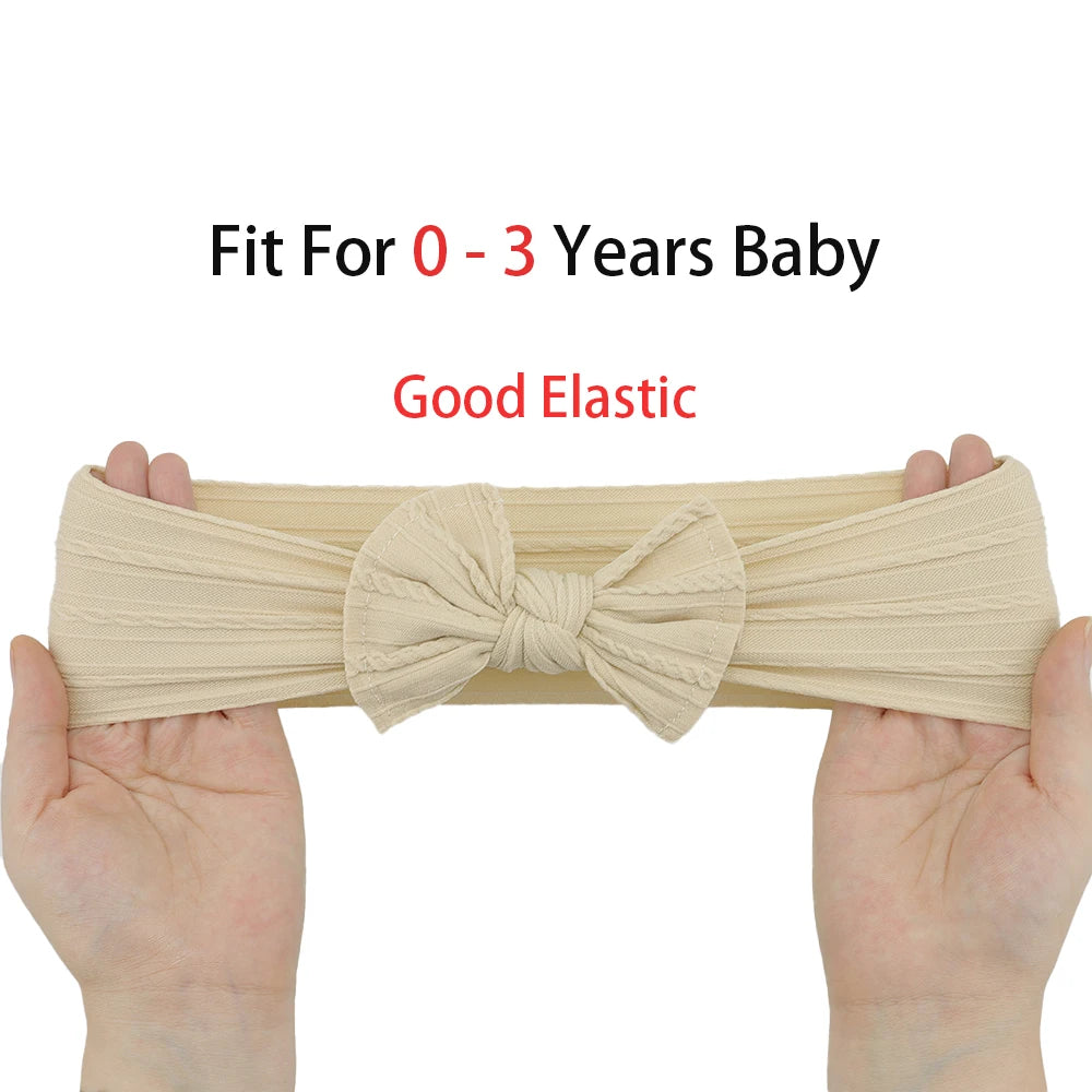 3-Pack Baby Nylon Headbands - Soft Cable Knit Stretchy Bows for Infants & Toddlers (0-3T)