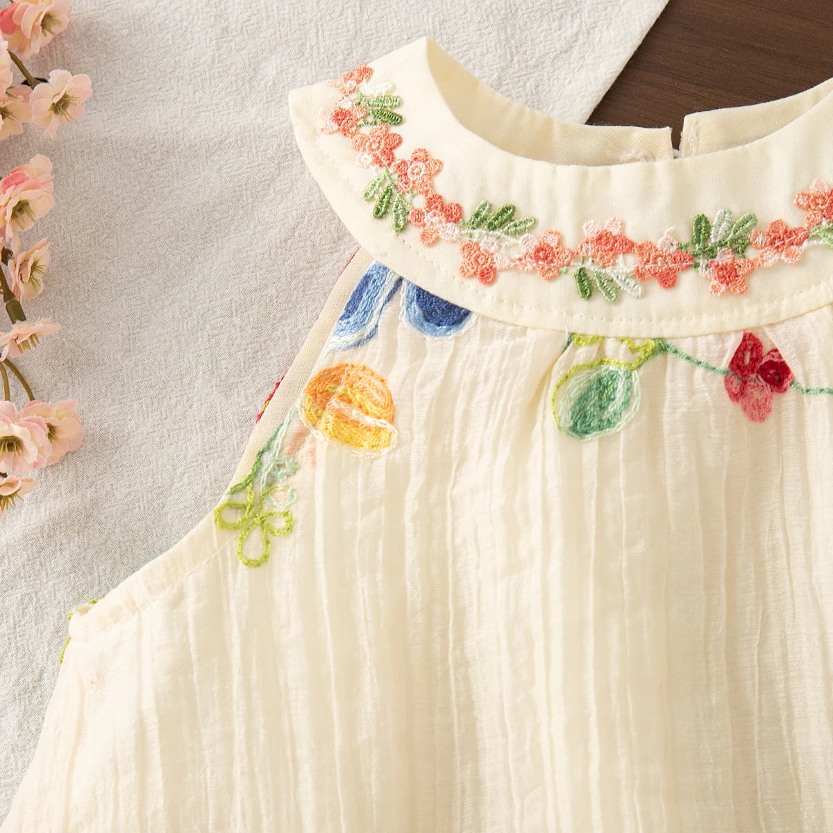 Embroidered Baby Girl Summer Dress - Floral Cotton Sleeveless A-Line Toddler Dress (6M - 4T)