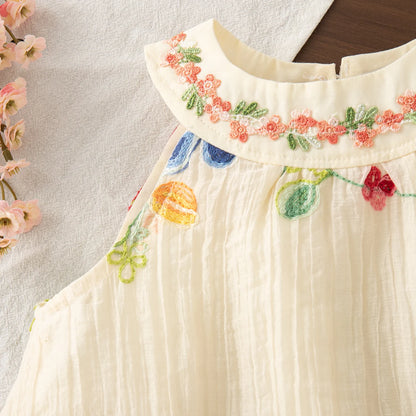 Embroidered Baby Girl Summer Dress - Floral Cotton Sleeveless A-Line Toddler Dress (6M - 4T)