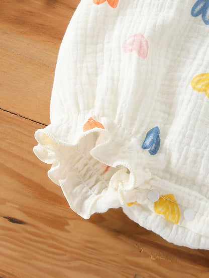 Baby Girl Muslin Cotton Romper & Sun Hat Set - Floral 2-Piece Summer Bodysuit (3-18M)
