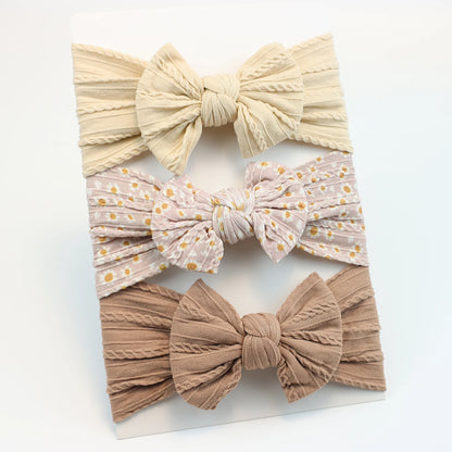 3-Pack Baby Nylon Headbands - Soft Cable Knit Stretchy Bows for Infants & Toddlers (0-3T)