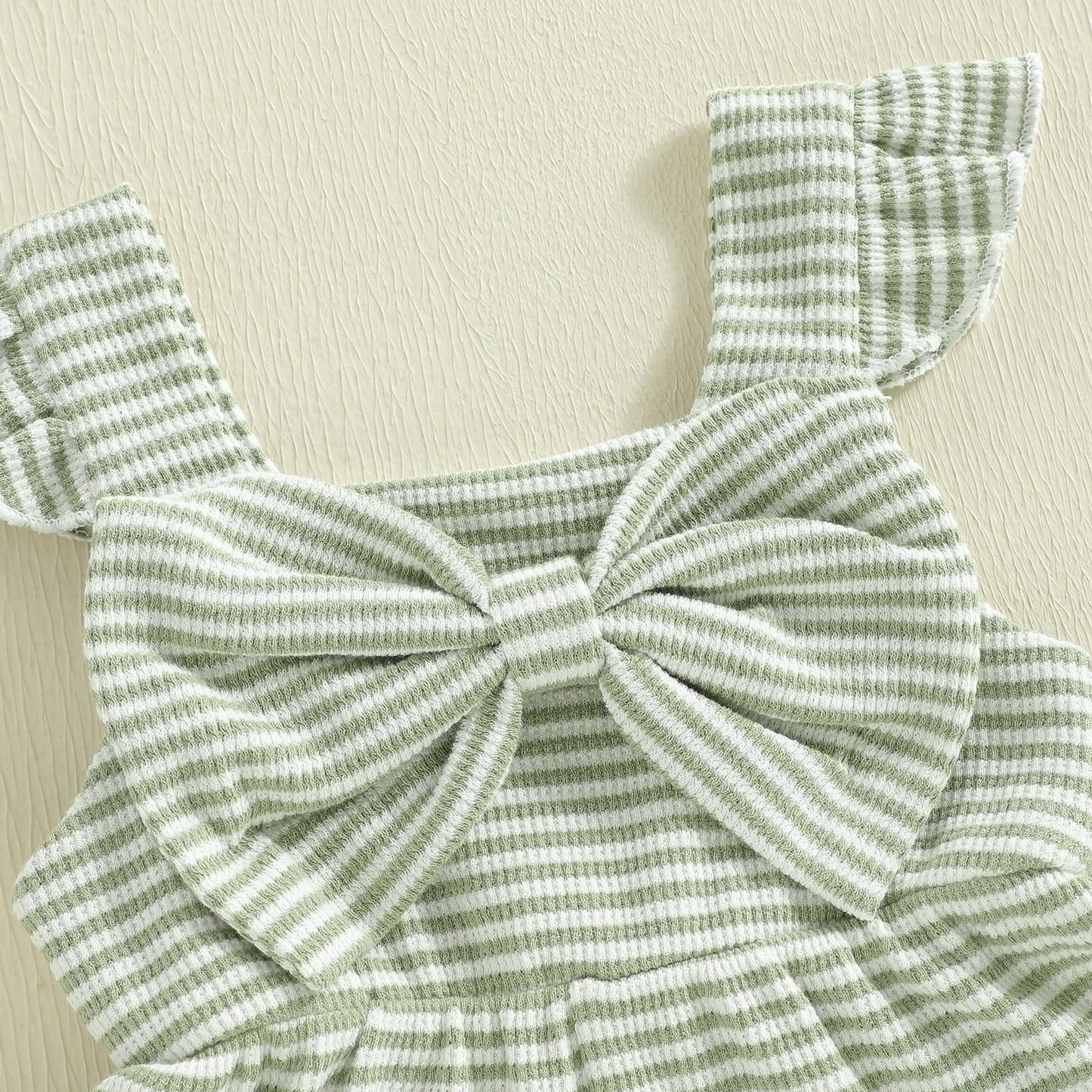 Toddler Baby Girls Striped Ruffle Jumpsuit - Cute Sleeveless Bow Romper (12M-5T)