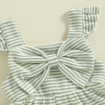 Toddler Baby Girls Striped Ruffle Jumpsuit - Cute Sleeveless Bow Romper (12M-5T)