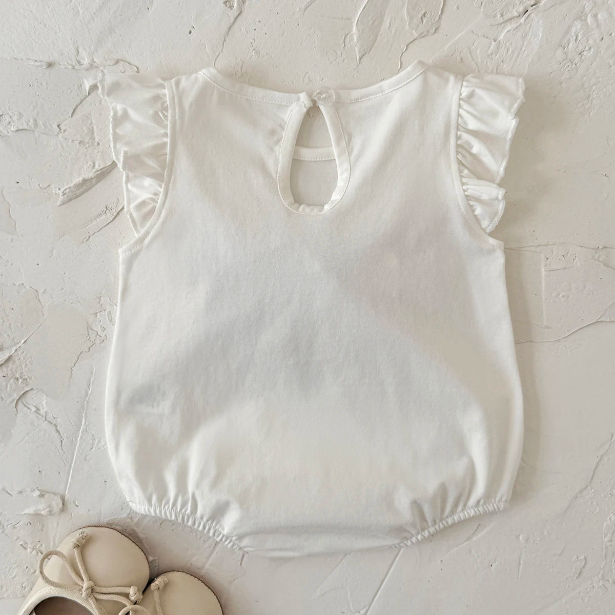 Baby Girl Ruffle Sleeve Knitted Bodysuit - Sweet Summer One-Piece Romper with Large Bow (1-18M)