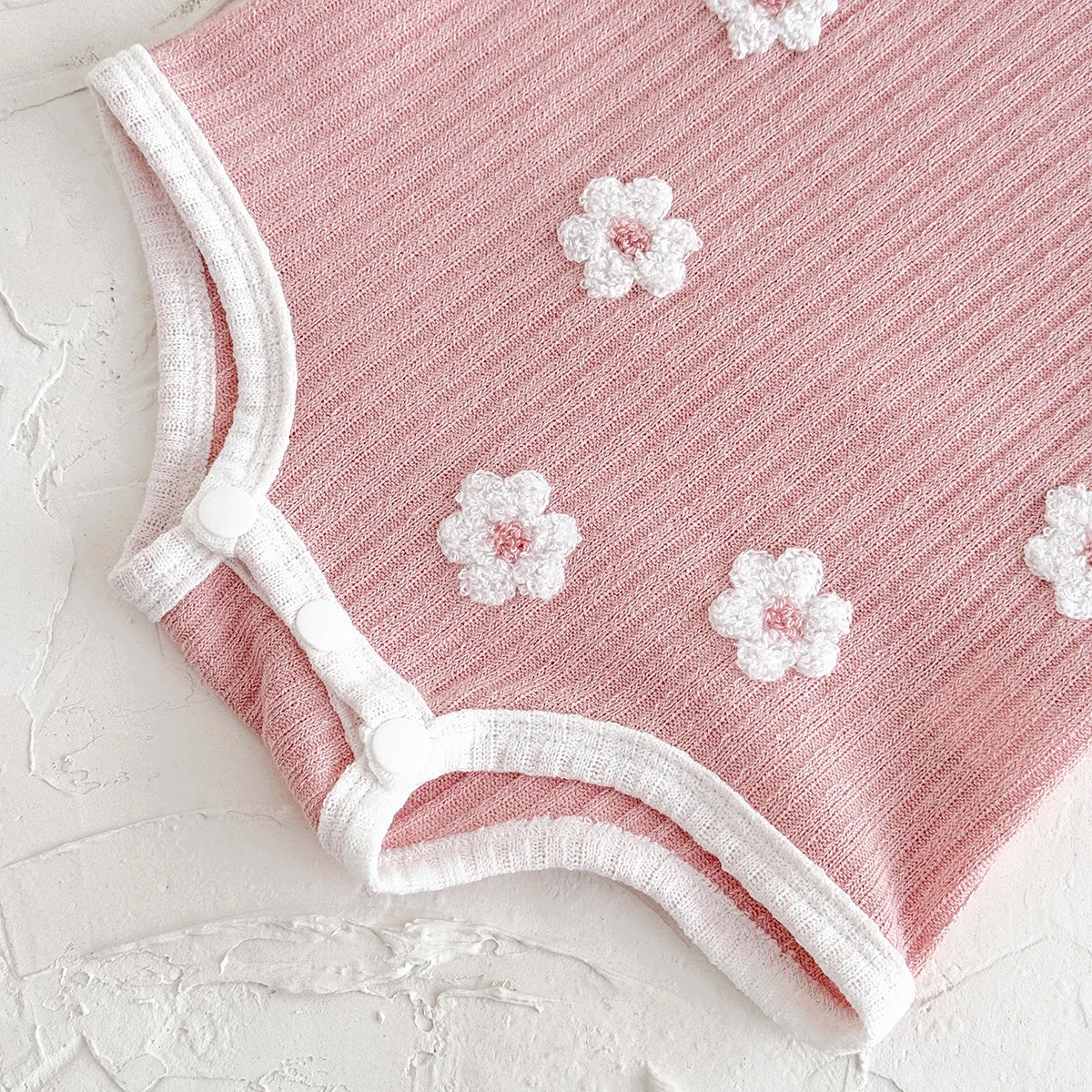 Baby Girl Flower Towel Embroidery Romper - Summer Ribbed Viscose Bodysuit Jumpsuit (1-18M)