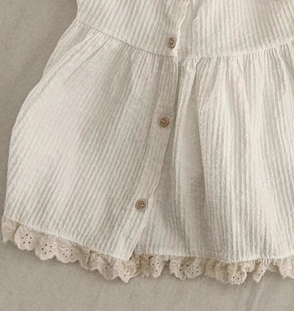 Baby Girls Muslin Cotton Summer Dress - Sleeveless Button-Front Boho Eyelet Sun Dress (3M-24M)
