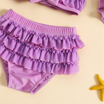 3-Piece Infant Baby Girl Summer Swimsuit Set - Ruffle Halter Bikini Top, Tutu Shorts & Sun Hat (0-24M)