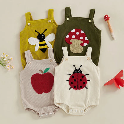 Sleeveless Baby Romper - Textured Corduroy Embroidery Bodysuit -Nature Collection (0-18M)
