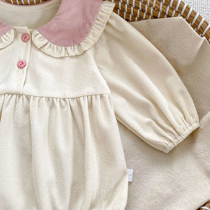 Baby Girl Bunny Ear Easter Bodysuit - Long Sleeve Cotton Jumpsuit (3-24M)