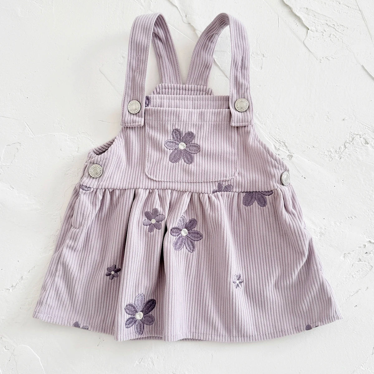 Baby & Toddler Girls Floral Embroidered Corduroy Jumper Dress – Boutique Overall Strap Skirt (6M-3T)