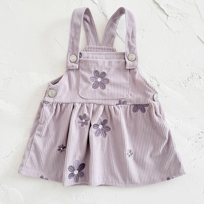 Baby & Toddler Girls Floral Embroidered Corduroy Jumper Dress – Boutique Overall Strap Skirt (6M-3T)