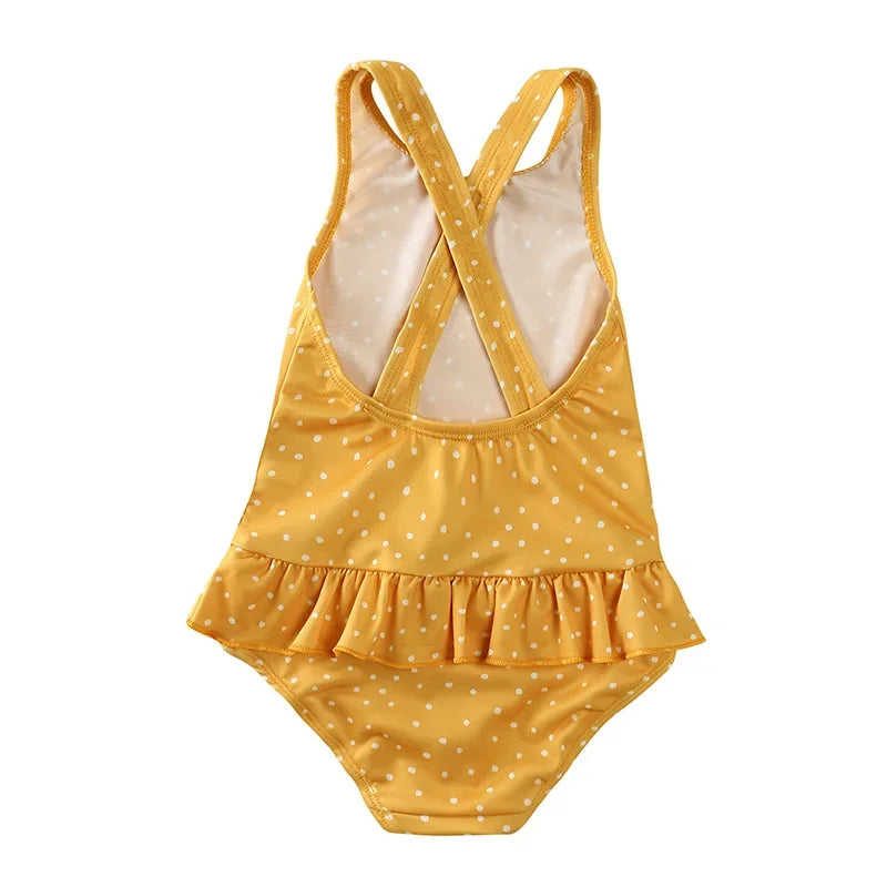 Girls Cross-Back Ruffle Swimsuit & Sun Cap Set – Premium Boho Prints (9M–9Y)