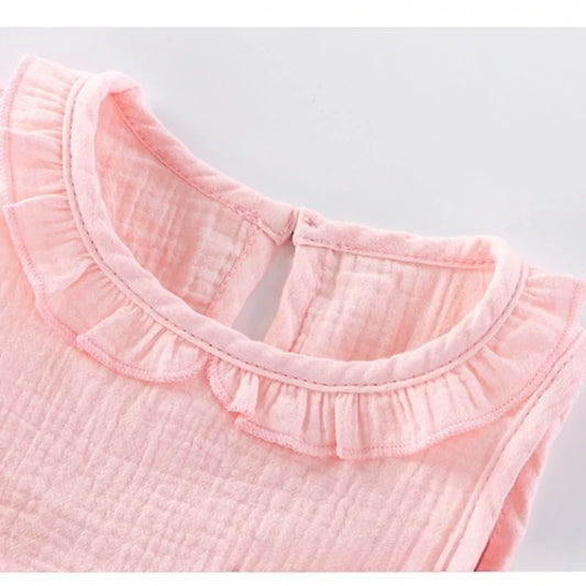 Baby Girl Muslin Cotton Sleeveless Ruffle Set - 2pc Summer Top & Shorts Outfit (12M–5T)