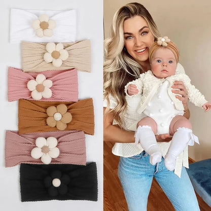3-Pack Baby Girl Floral Nylon Headbands - Soft Cable Knit Stretch Hair Bands for Newborns & Toddlers