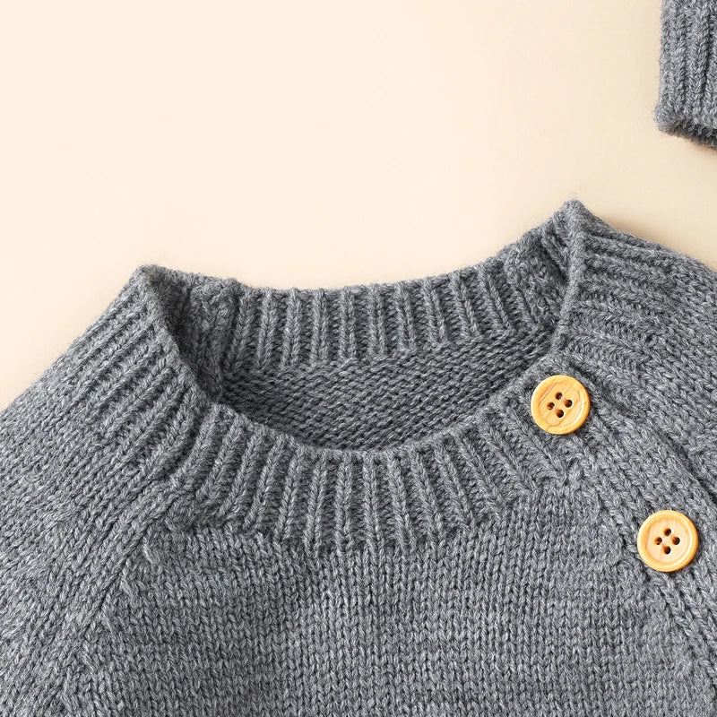 Knitted Baby Romper & Hat Set - Soft Side-Button Jumpsuit (0-18M)