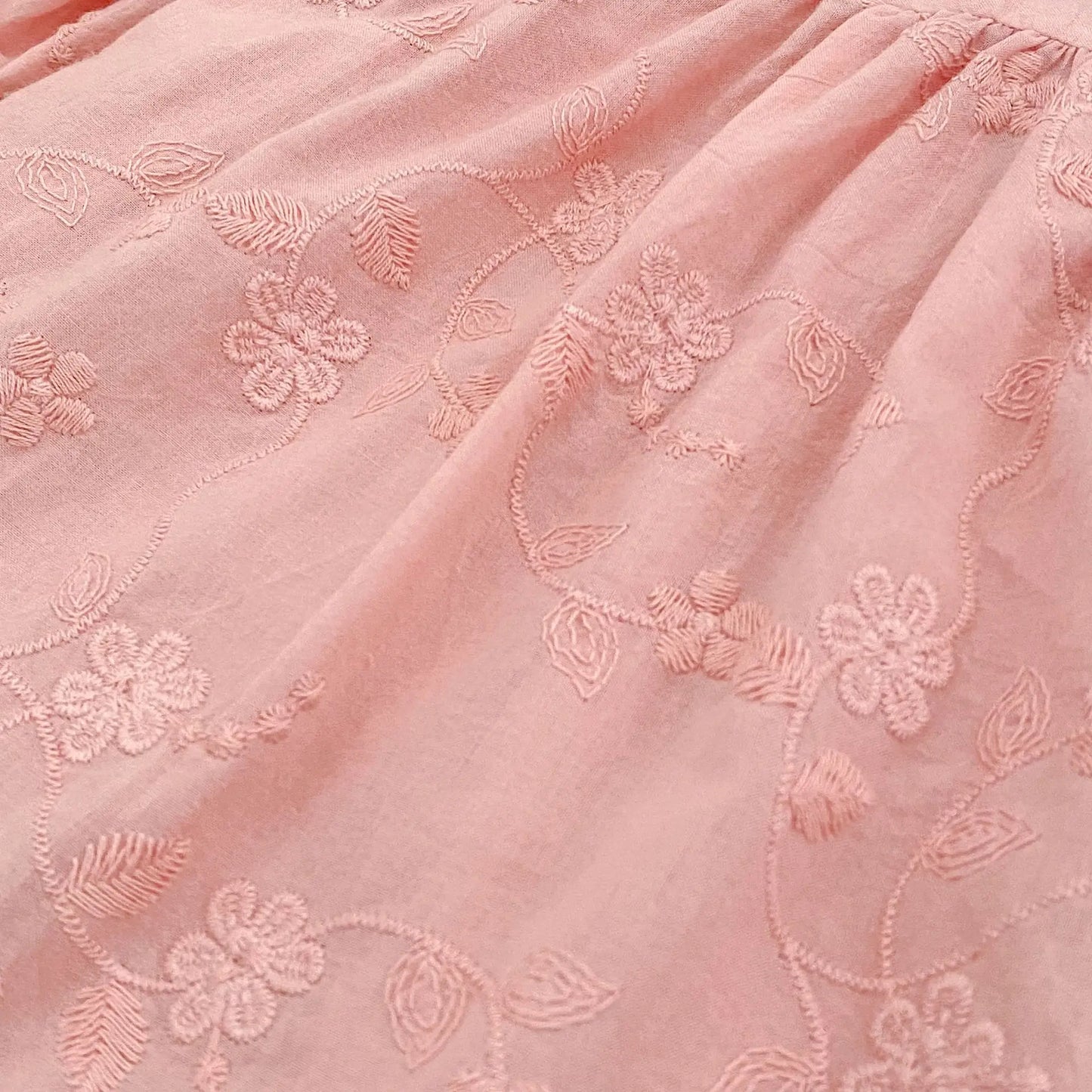 Toddler & Girls Pink Floral Embroidered Long Sleeve Tiered Dress (2T-6T)
