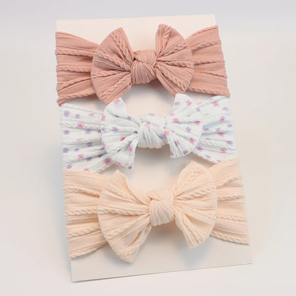 3-Pack Baby Nylon Headbands - Soft Cable Knit Stretchy Bows for Infants & Toddlers (0-3T)