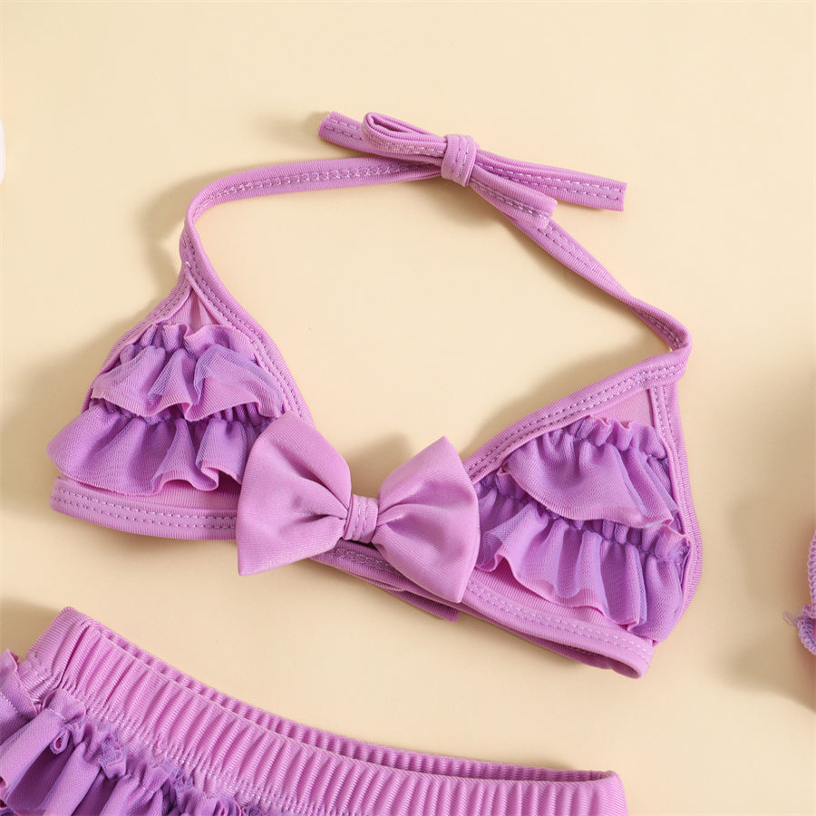 3-Piece Infant Baby Girl Summer Swimsuit Set - Ruffle Halter Bikini Top, Tutu Shorts & Sun Hat (0-24M)