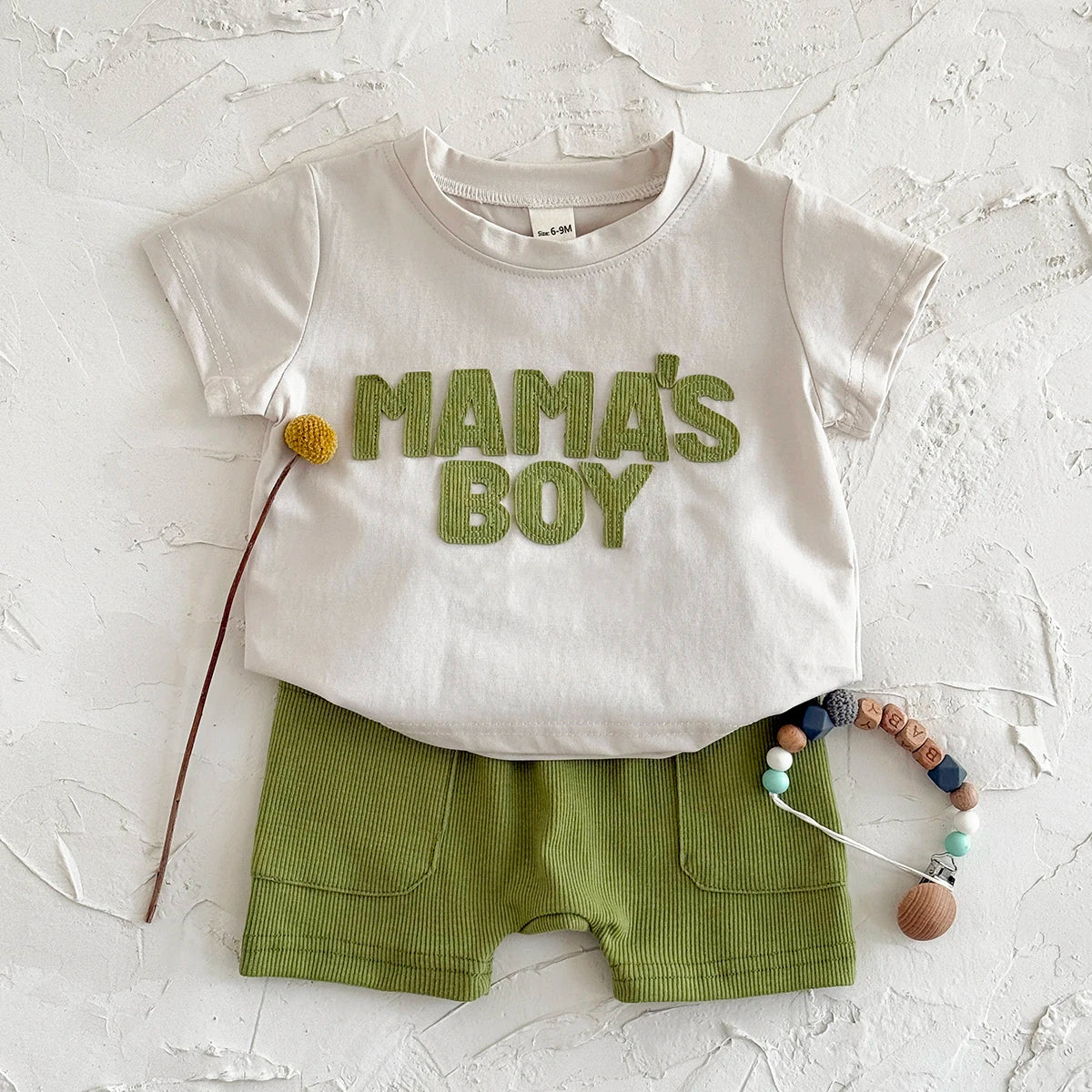 Mama's Boy 2-Piece Baby Boy Summer Clothes Set - Ribbed Shorts & Short Sleeve T-Shirt (6M-3T)