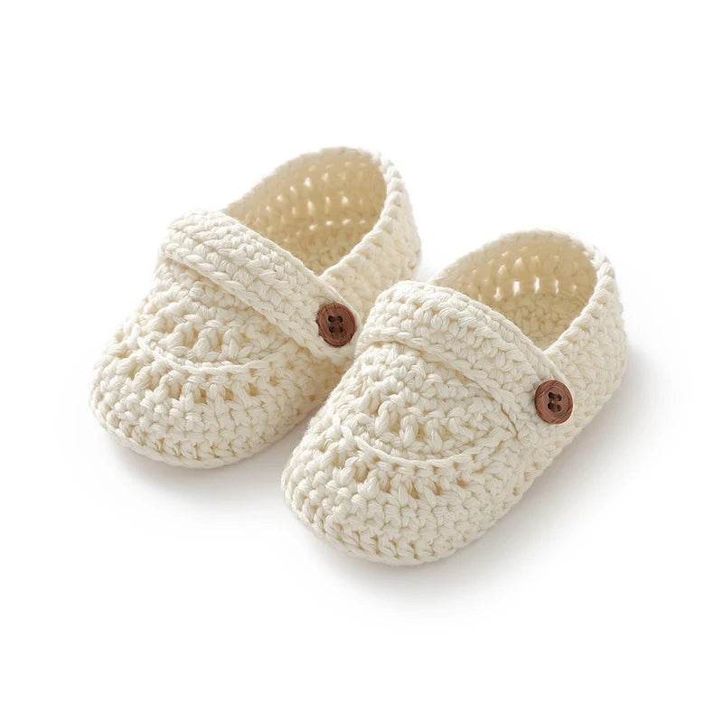 Heirloom Button Strap Knit Baby Booties (0-18M)