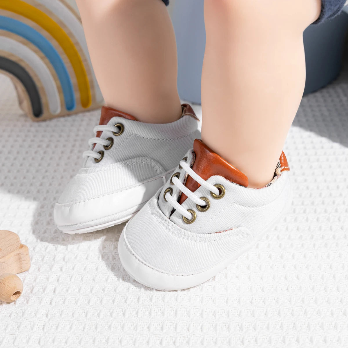 Baby Boy Canvas Shoes Soft Sole Non-Slip First Walkers Infant & Toddler Pre-Walker Sneakers Plaid Lining Lace-Up (0-18M)
