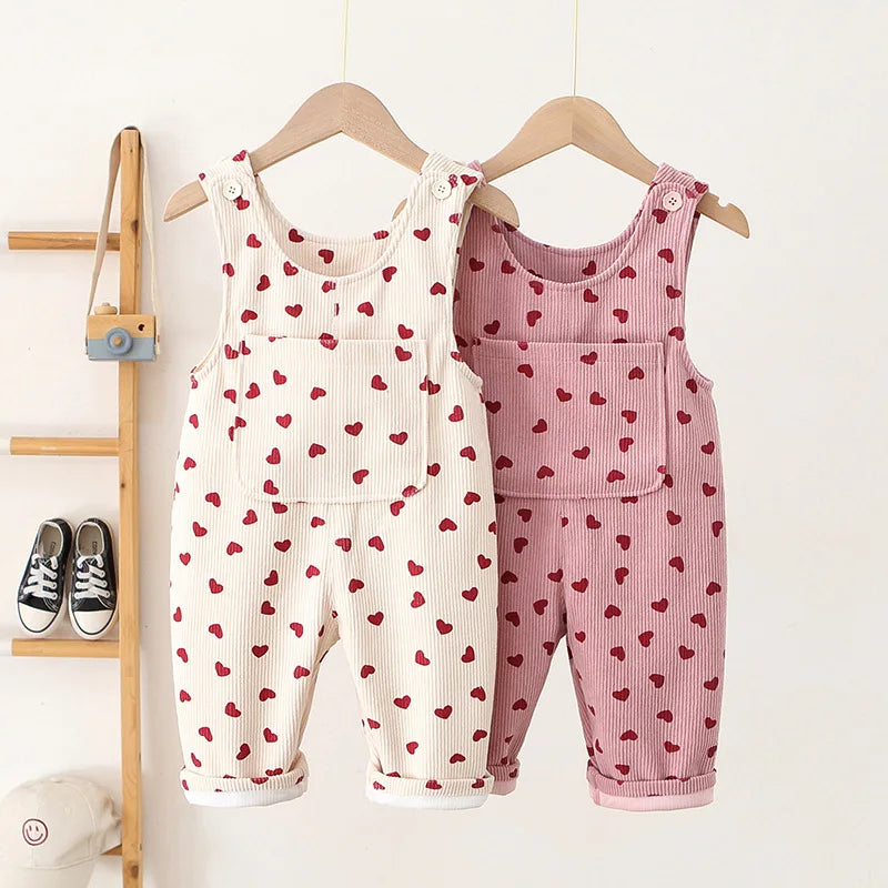 Toddler Corduroy Overalls – Heart Embroidery & Print Bib Pants (9M-4T)