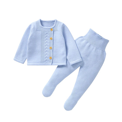 Baby Cable Knit 2-Piece Set – Asymmetric Cardigan & Footed Pants (0-9M)