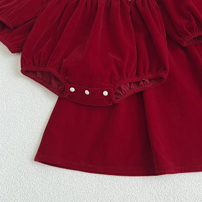 Baby Girl Red Christmas Bubble Romper | Smocked Holiday Outfit with Collar (3-24M)