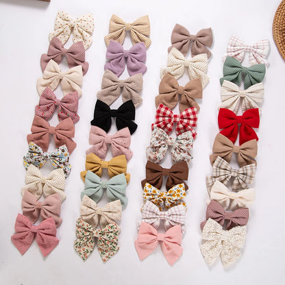 4pc Large Linen Baby Hair Bows - 3.5" Oversized Boutique Fabric Clips