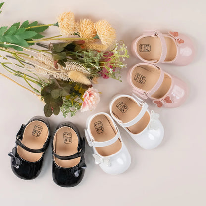 Patent Baby Girl Butterfly Mary Janes: Non-Slip Soft Sole (0-18M)