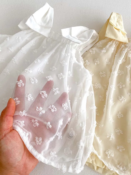 Sweet Floral Swiss Dot Baby Girl Dress - Korean Style Summer Princess Romper (0-24M)