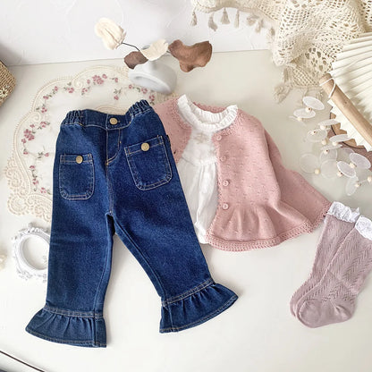 Baby & Toddler Girl 100% Cotton Knit Ruffle Cardigan Sweater (6M-5T)