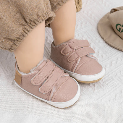 Baby Girl Pink Fleece-Lined Soft Sole Sneakers - First Walkers (0-18M)