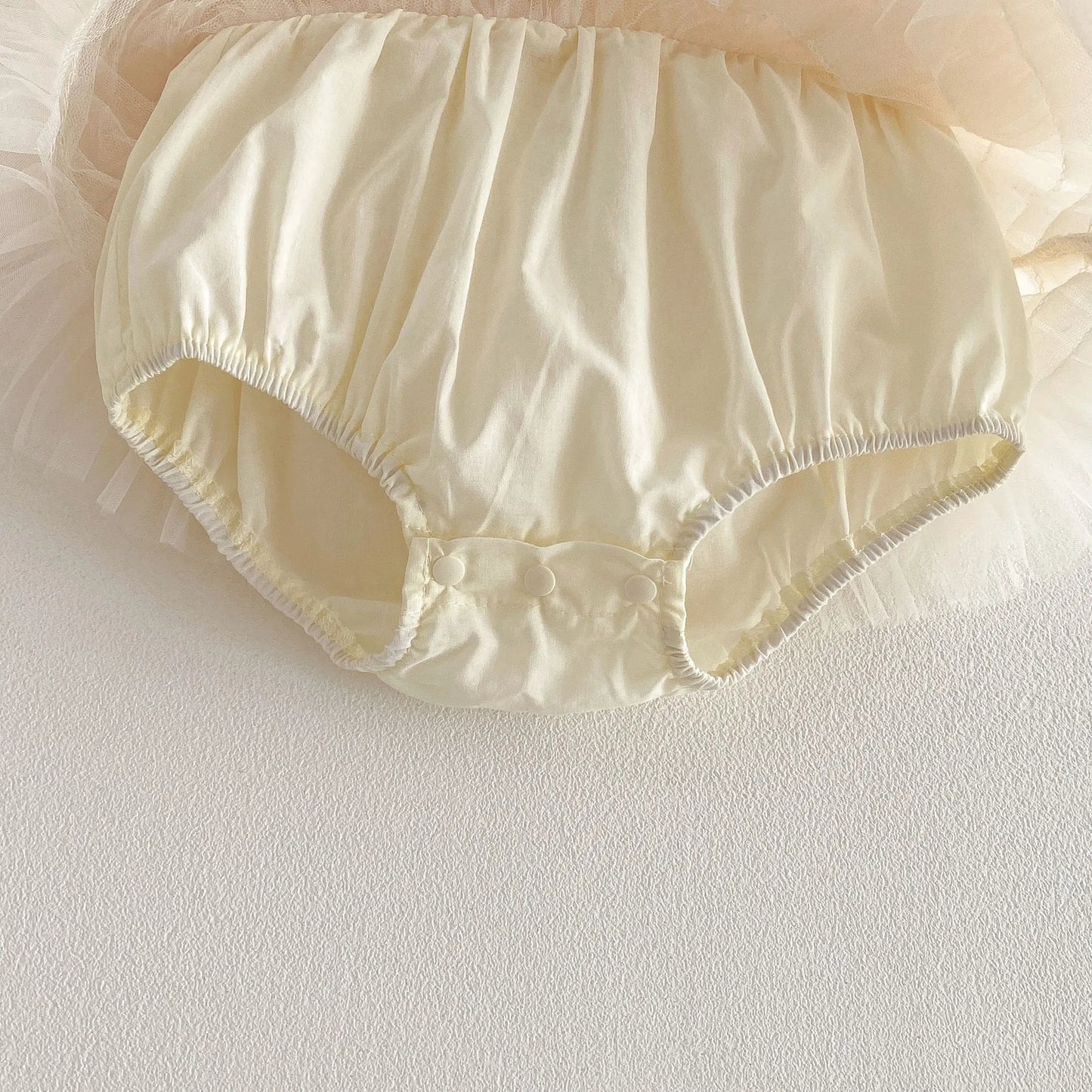 Baby Girl Princess Tulle Dress Bodysuit - Cream Peter Pan Collar Romper with Gold Crown (3-24M)