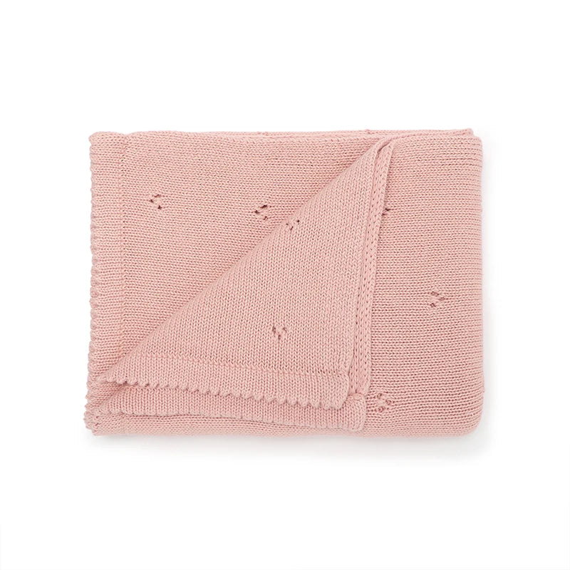 100% Cotton Knitted Baby Blanket - Soft Pointelle Cellular Receiving Blanket