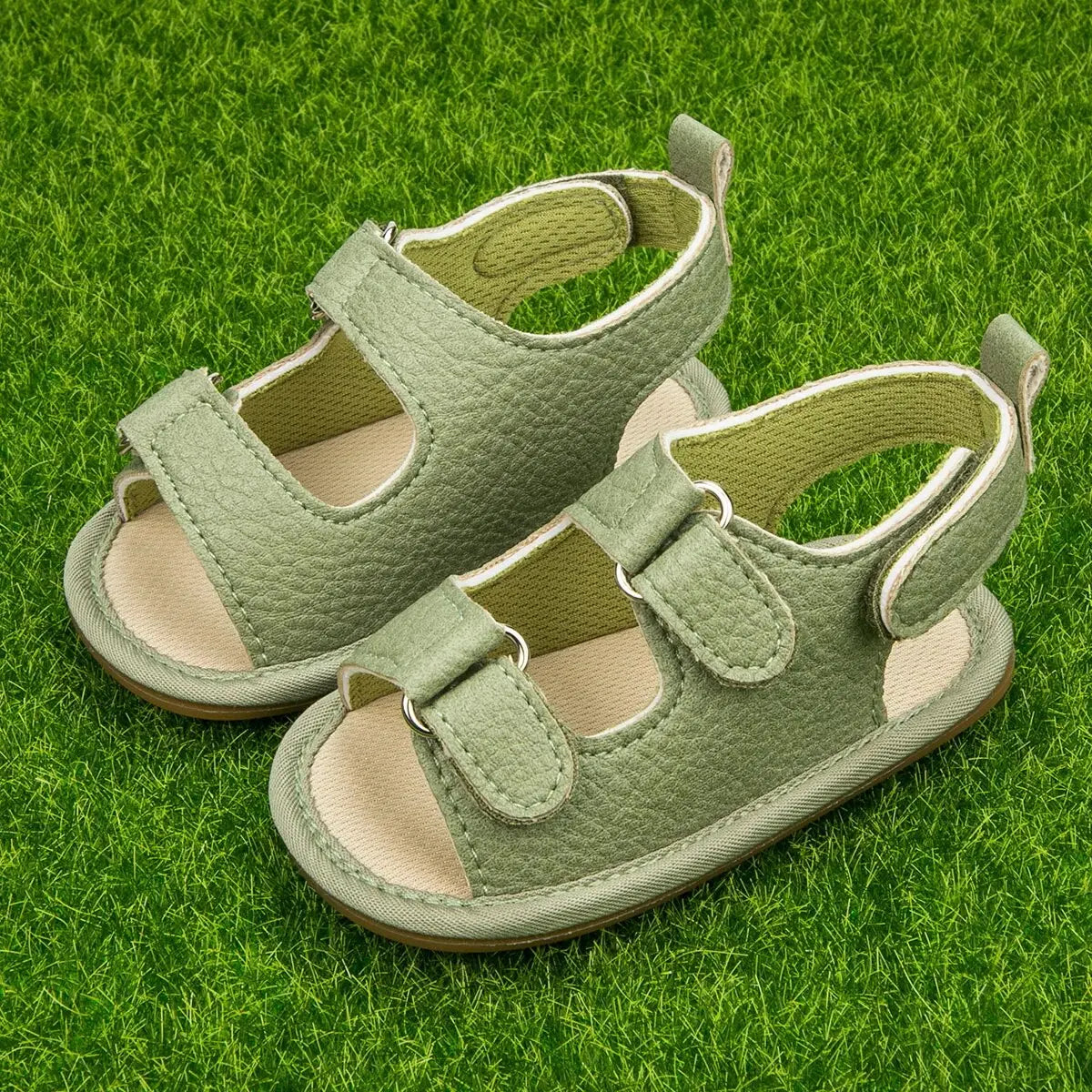 Unisex Baby Summer Vegan Leather Sandals - Anti-Slip Soft Sole Infant First Walkers (0-18M)