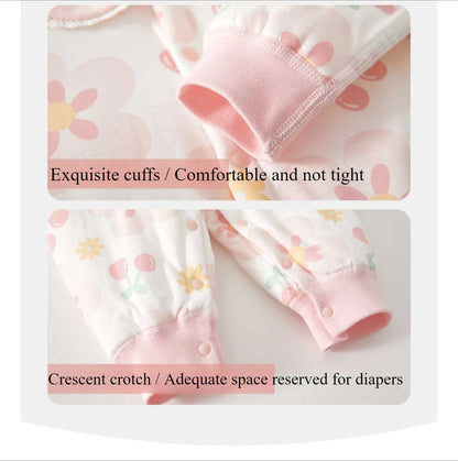 Soft Cotton Baby Romper with Peter Pan Collar – Floral, Botanical & Bear Prints (1-9M)