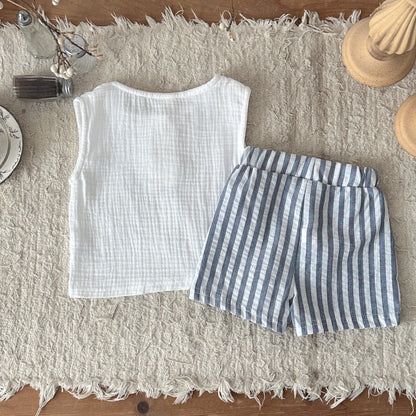 Baby Boy Summer Tank Top & Shorts Set - Soft Crinkle Gauze 2-Piece Outfit (0-3T)