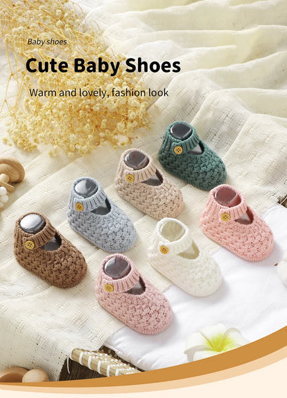 Soft Knit Mary Jane Baby Booties - Infant Pre-Walker Shoes (0-18M)