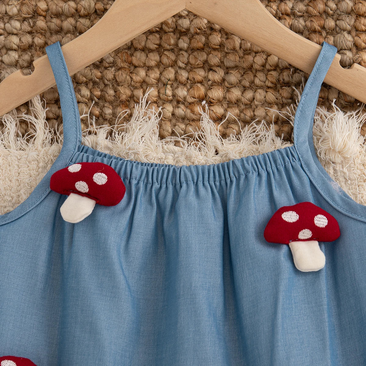 Baby & Toddler Girl 2-Piece Mushroom Cotton Set - Blue Ruffle Tank & Shorts (9M-4T)