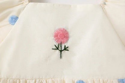 Baby Girl Floral Embroidered Cotton Romper Dress with Matching Headband | Flutter Sleeve Summer Toddler Outfit (3-24M)